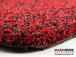 FIAT 124 Floor Mats - All Weather - Rubber Woven Carpet - Black + Red 